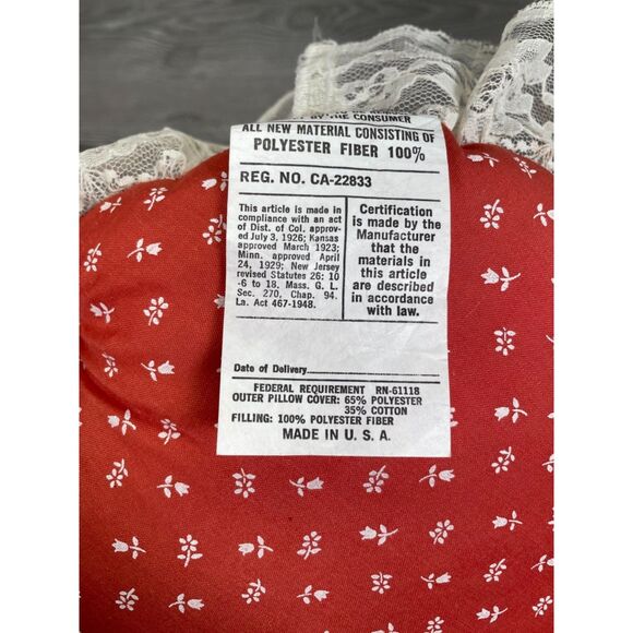 Vintage Burnt Red Orange 9" Round Throw Pillow White Floral Pattern Lace Edge - Picture 6 of 10